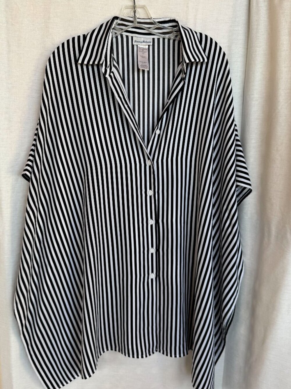 Tommy Bahama Black and White Striped Oversized Beach Cover Up